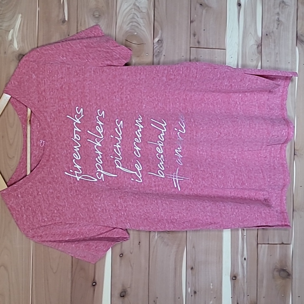 State of Mine Short-Sleeve Top, Size L, Heather Red, White, & Silver, July 4th
